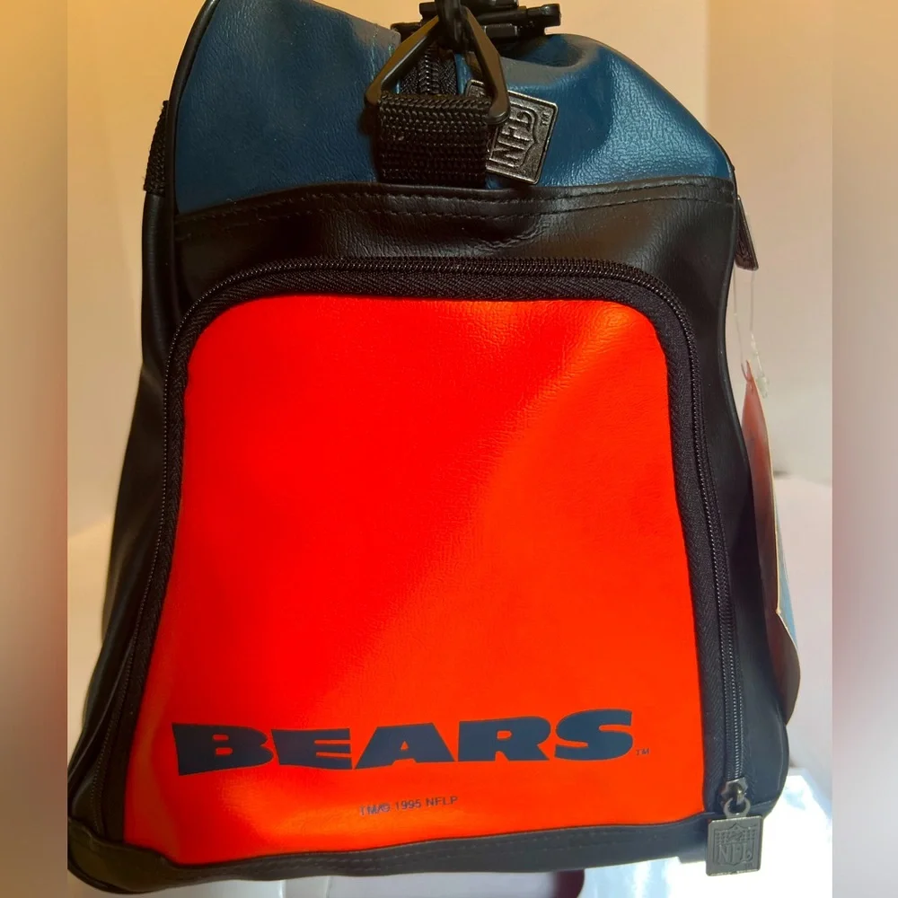 Vintage Orange and Navy Leather Like Chicago Bears Logo Duffle Bag.New with Tags